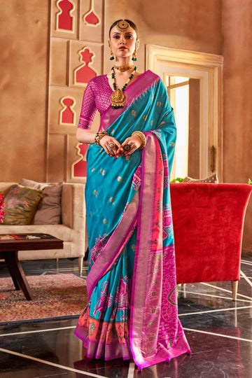 Monsoon Blue Mercerized Sigma Silk with Sambalpuri Pallu & Aqua Finish