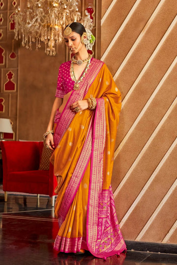 Bright Sun Yellow Mercerized Sigma Silk with Sambalpuri Pallu & Aqua Finish