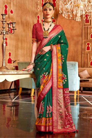 Green and Red Mercerized Sigma Silk with Sambalpuri Pallu & Aqua Finish