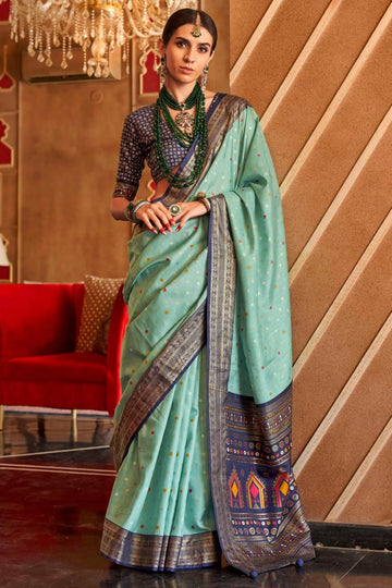 Raniy Blue Mercerized Sigma Silk with Sambalpuri Pallu & Aqua Finish