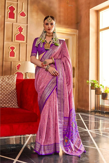 Baby Pink and Purple Mercerized Sigma Silk with Sambalpuri Pallu & Aqua Finish