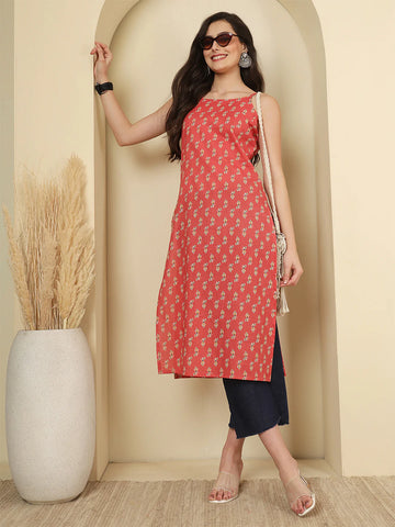 Women’s Pink Printed Cotton Kurta