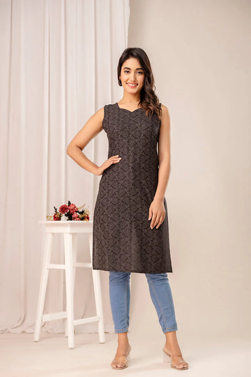 Women’s Black Printed Cotton Kurta