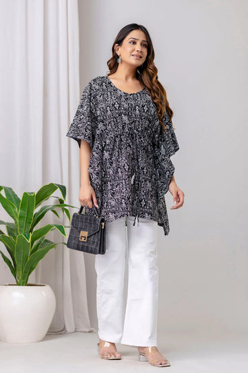 Women’s Black Printed Cotton Kaftan Kurta