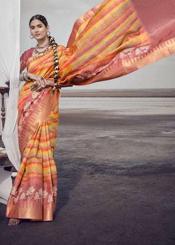 Multicolor Elegant Chhapa Silk Sarees with Rich Weaving Border