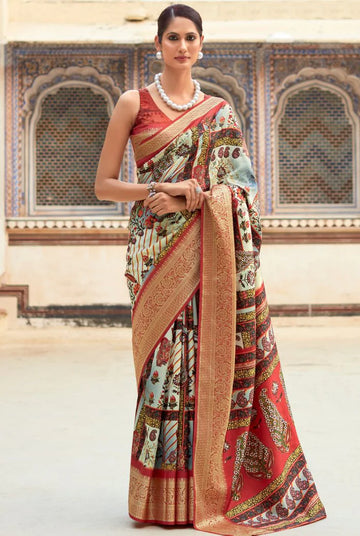 Multicolor Blue Dola Handloom Silk Saree โ A Statement of Class & Tradition
