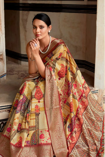 Flesh Yellow Dola Handloom Silk Saree – A Statement of Class & Tradition