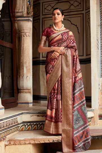Rosewood Mroon Dola Handloom Silk Saree – A Statement of Class & Tradition