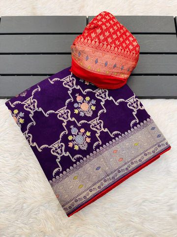 Luxurious Handwoven Kadi Crepe Georgette Saree with Meenakari Weaving