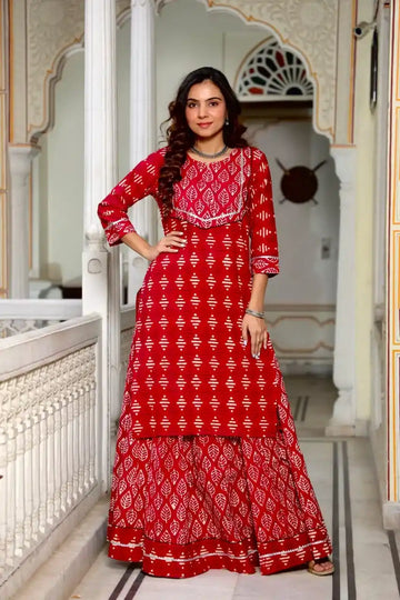 Bagru Hand Block Printed Long Kurta & Skirt Set β Ethnic Charm in Every Thread