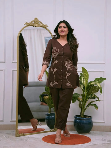 Elegant Embroidered Cotton Kurti with Pant Set for Women
