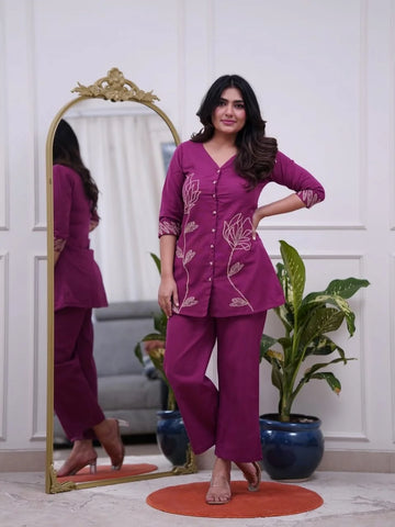 Elegant Embroidered Cotton Kurti with Pant Set for Women