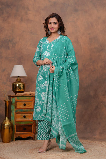 Jaipuri Cotton Kurti Set with Printed Plazo & Dupatta – Ethnic Wear for Women
