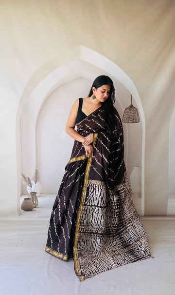 Exclusive Traditional Hand Block Printed Maheshwari Silk Saree with Blouse Piece
