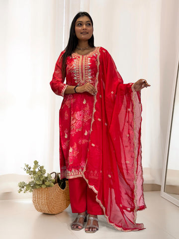 Premium Kundan Organza Suit Set – Fully Stitched & Ready to Wear