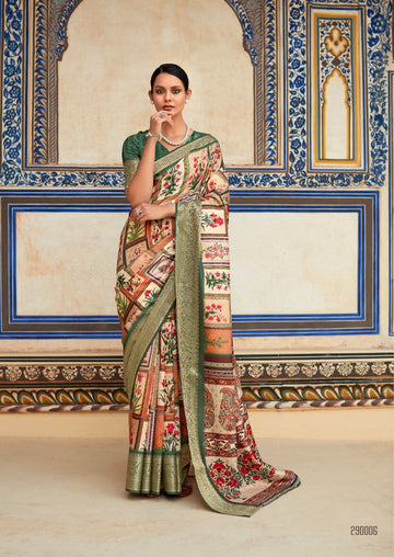Fawn Green and Cream Dola Handloom Silk Saree โ A Statement of Class & Tradition