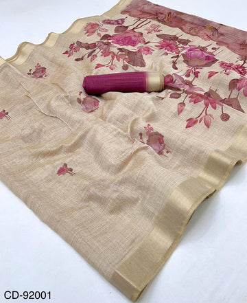 RajMata Chanderi Cotton Digital Floral Print Saree