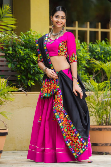 Navratri Special Pink (Rani) Chaniya Choli with Gota & Gamthi Lace Work