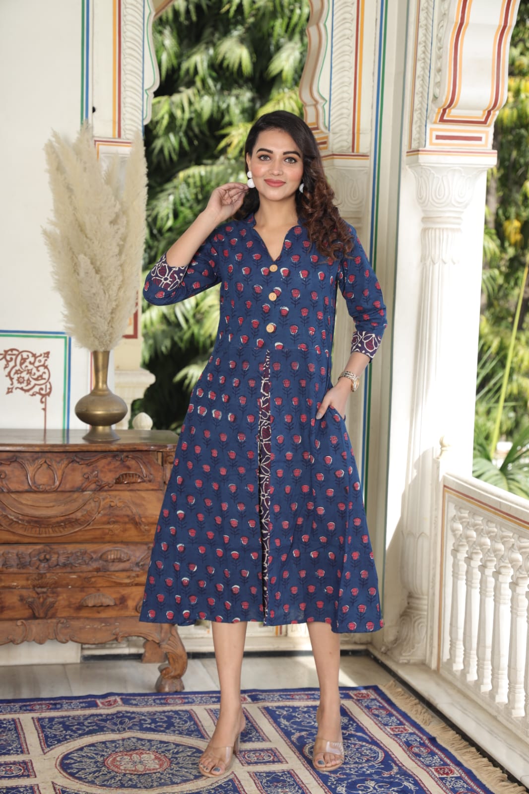 Hand Block Print Cotton One-Piece Dress for Women | Superdyed Cambric | Designer Day Dress 3XL 46