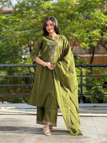Beautiful Embroidered 3-Piece Cotton Suit Set with Dupatta
