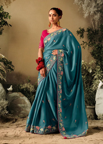 Saawariya Blue Fancy Dola Silk Designer Saree