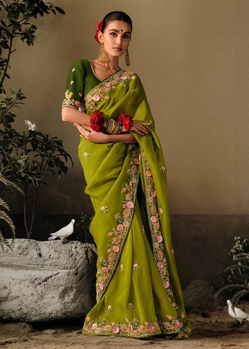 Saawariya Light Green Fancy Dola Silk Designer Saree