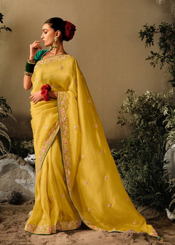 Saawariya Yellow Fancy Dola Silk Designer Saree