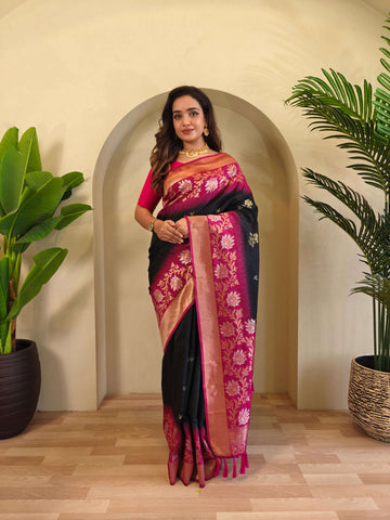 Fulpati Black Dual Tone Silk Saree with Zari Weaving