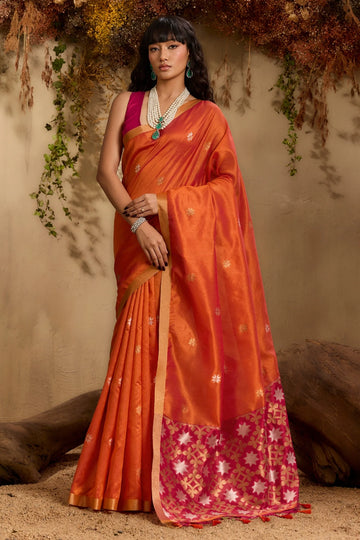 Bronze Orange Kanoi Patola Tussar Silk Handloom Saree