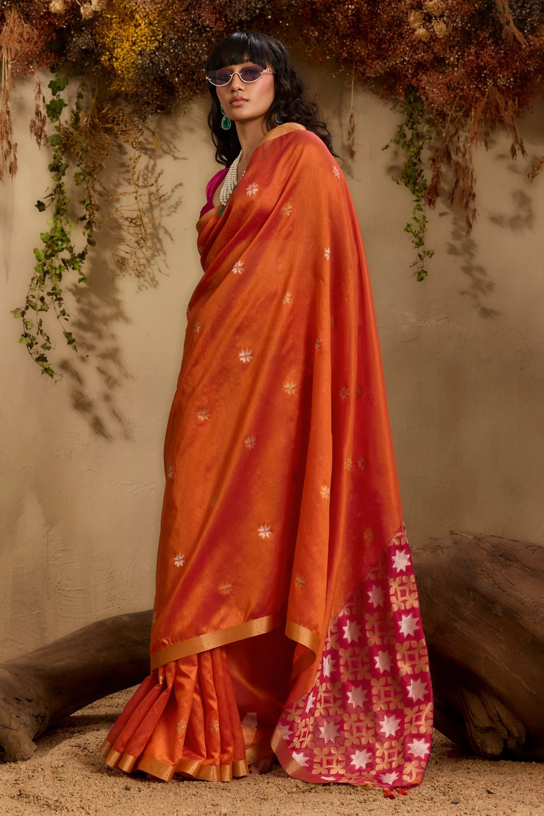 Bronze Orange Kanoi Patola Tussar Silk Handloom Saree