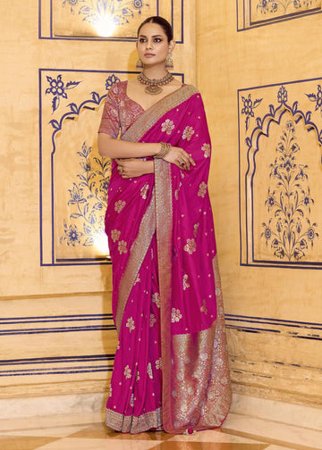 RajMahal Princess Pink Pure Banarasi Crepe Silk Saree
