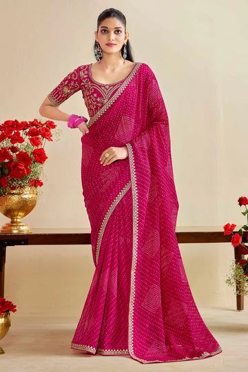 Rani Pink Bandhniya Georgette Saree