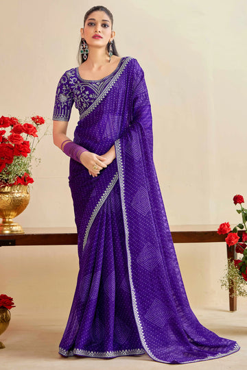 Royal Purple Bandhniya Georgette Saree