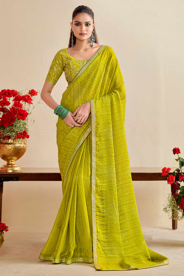 Lime Green Bandhniya Georgette Saree