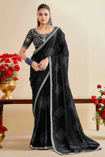 Black Bandhniya Georgette Saree