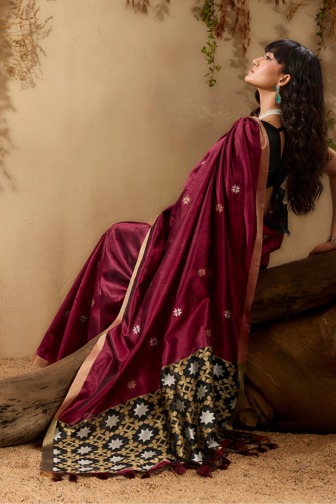 Red Kanoi Patola Tussar Silk Handloom Saree