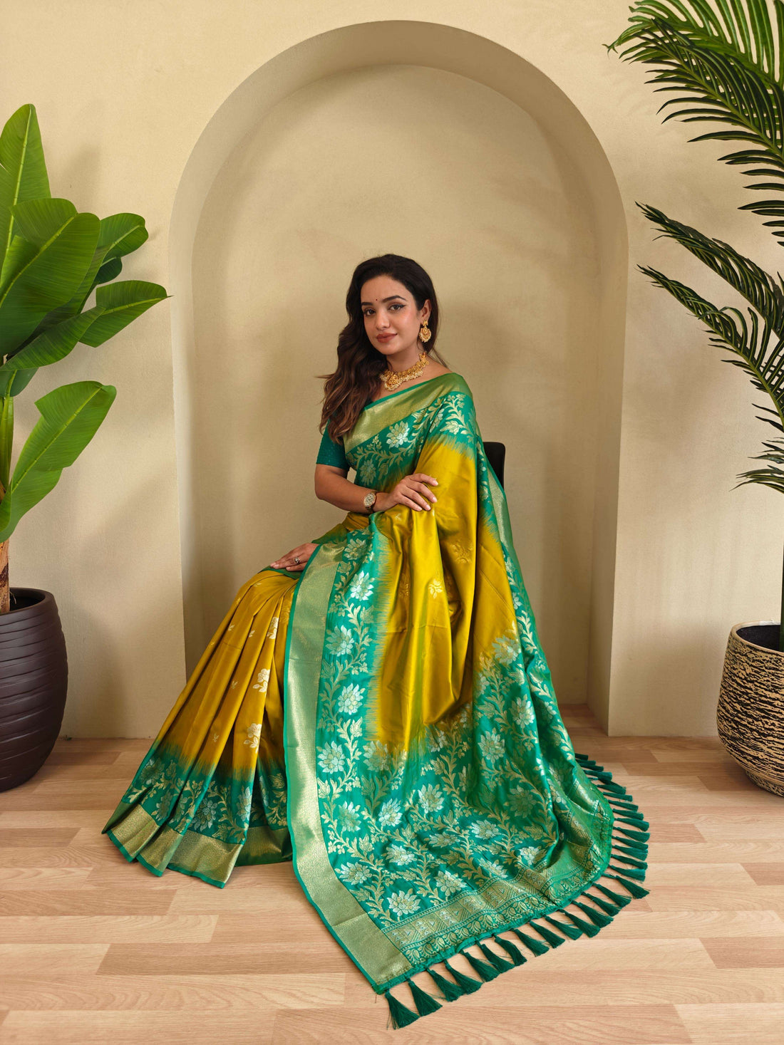 Fulpati Light Green Dual Tone Silk Saree with Zari Weaving