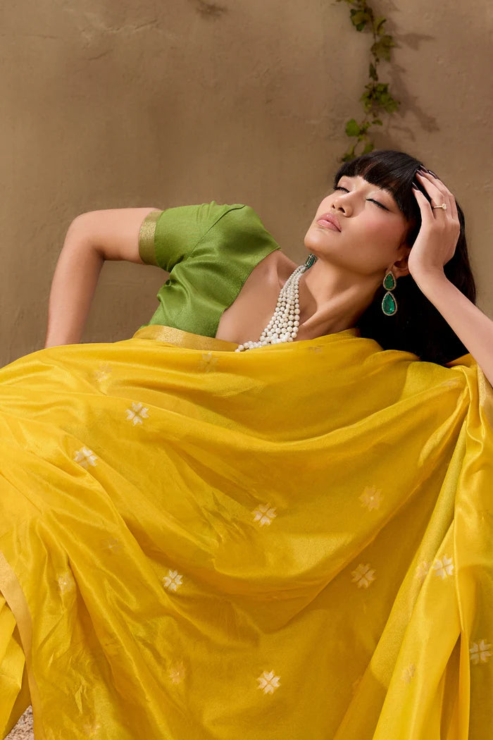 Sunray Yellow Kanoi Patola Tussar Silk Handloom Saree