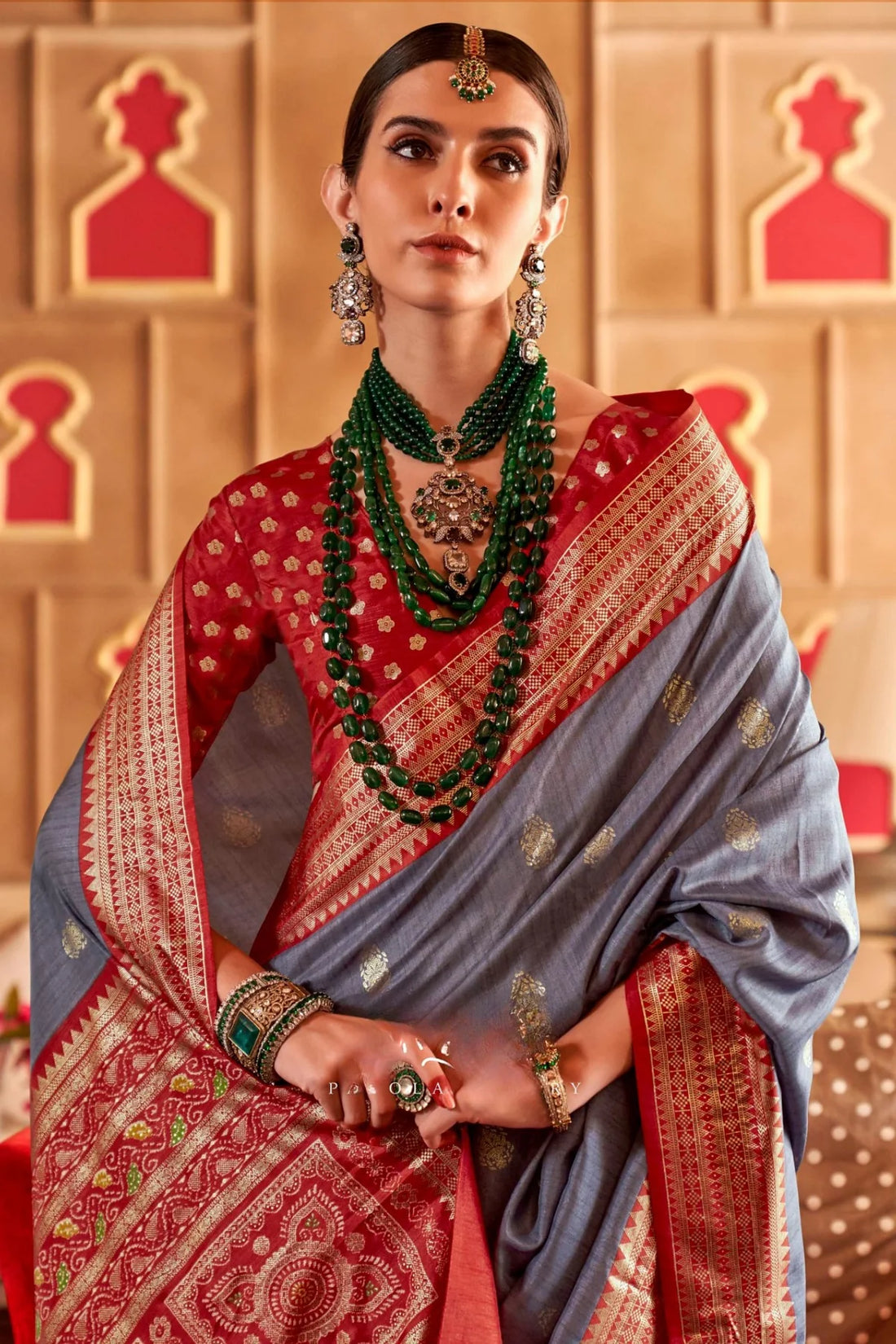 Grey Mercerized Sigma Silk with Sambalpuri Pallu & Aqua Finish