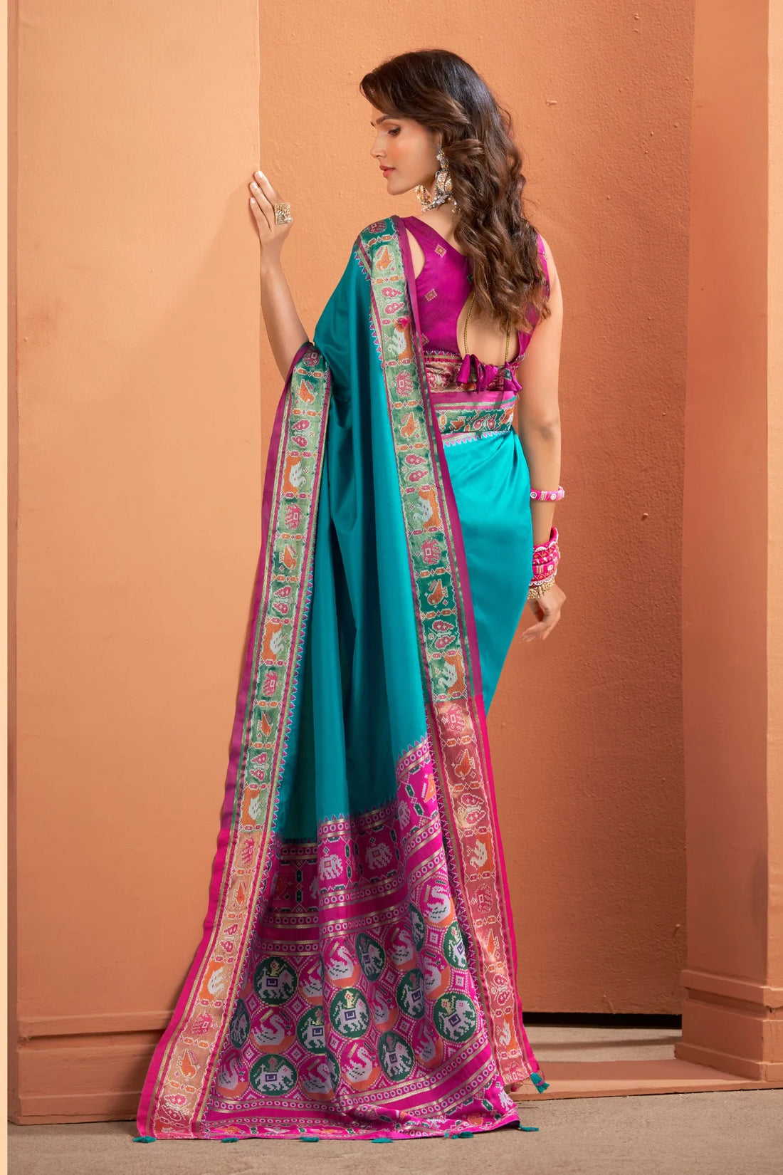 VRUNDAVN Lapis Blue Patola Silk Saree