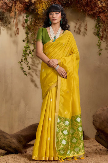 Sunray Yellow Kanoi Patola Tussar Silk Handloom Saree