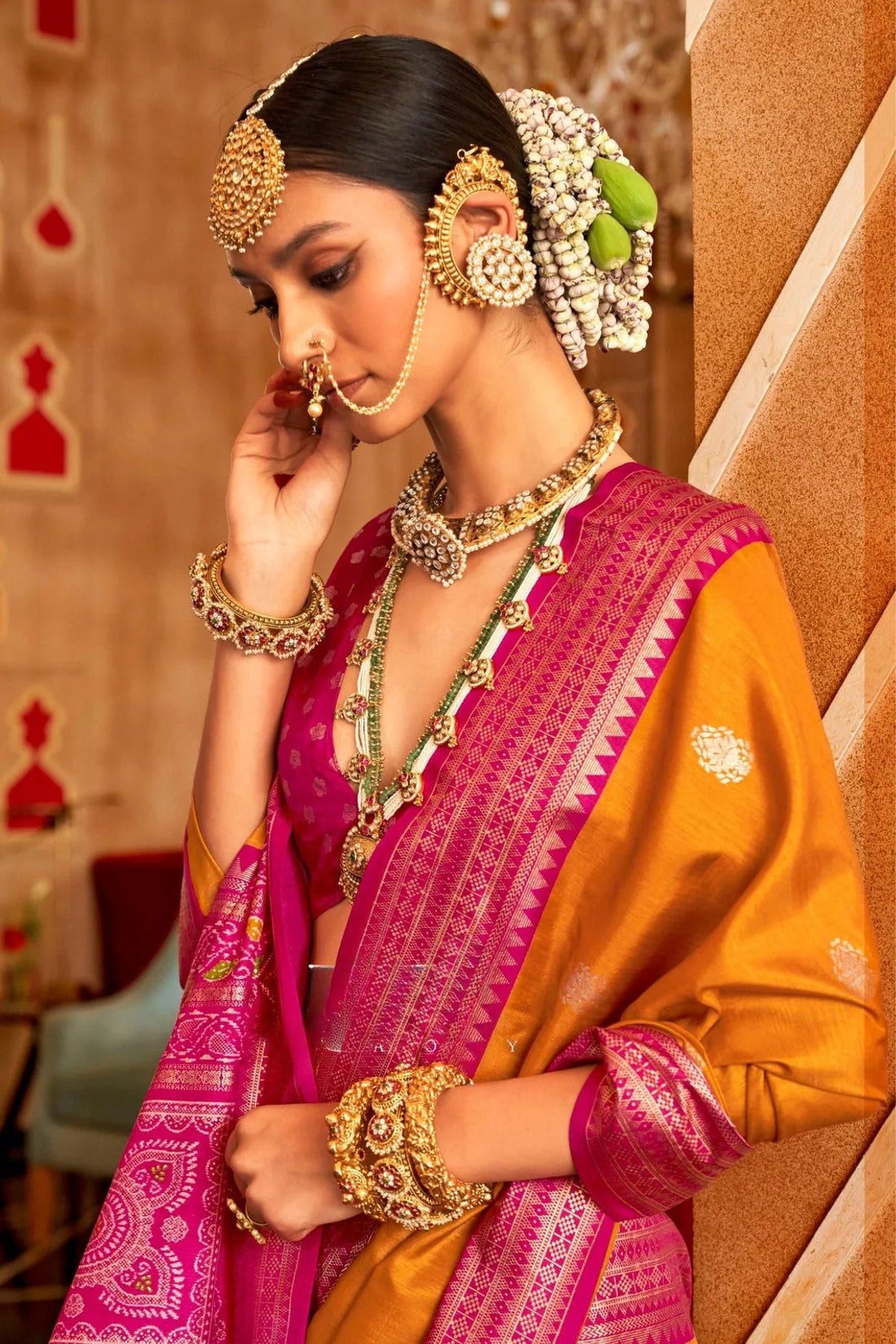 Bright Sun Yellow Mercerized Sigma Silk with Sambalpuri Pallu & Aqua Finish