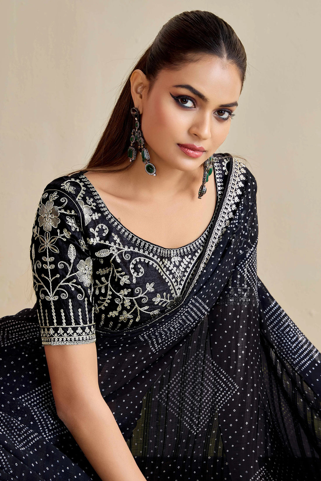 Black Bandhniya Georgette Saree