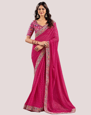 Stavan Raghumala Rani Pink Heavy Georgette Embroidered Saree with Designer Blouse