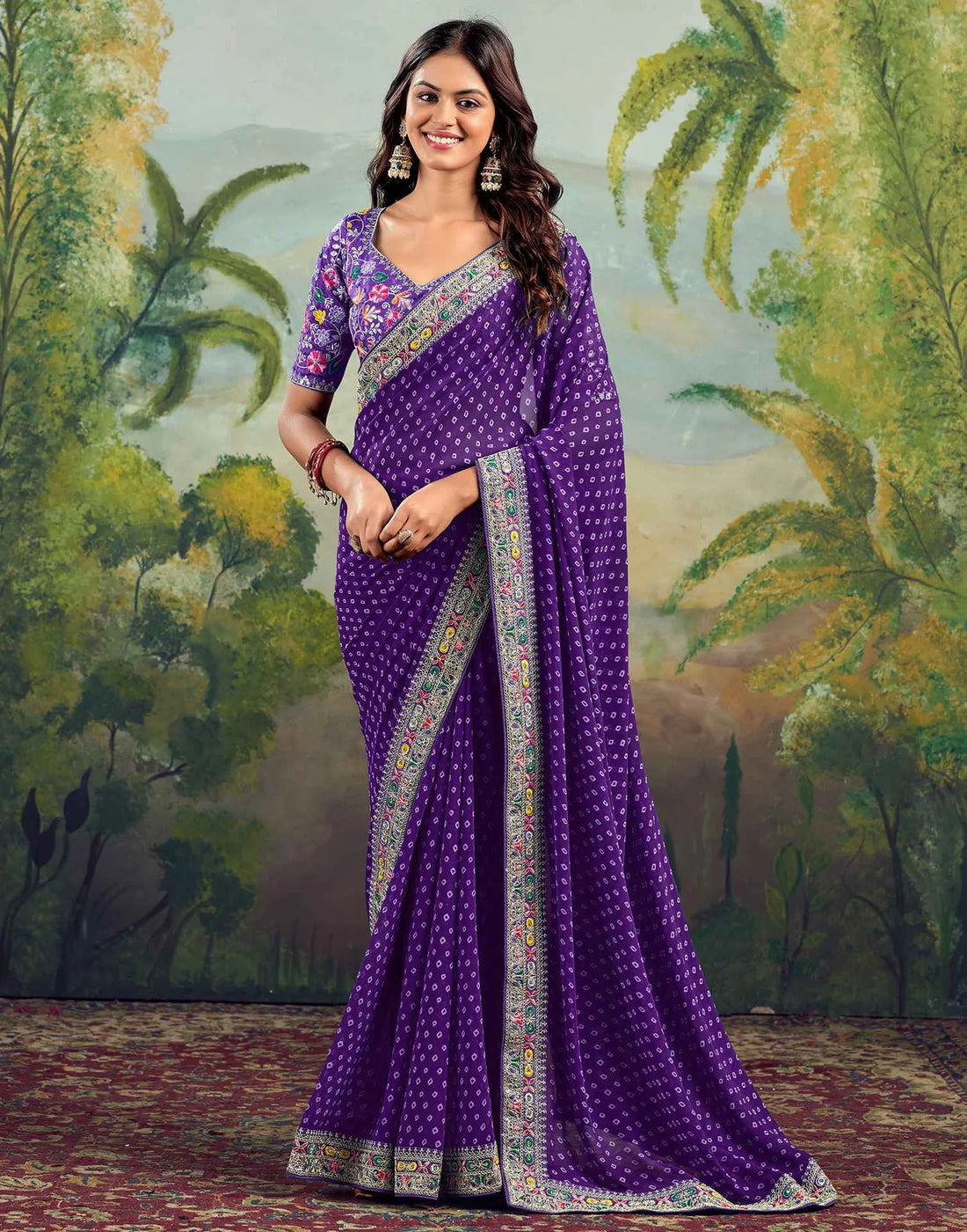 Stavan Raghumala Violet Heavy Georgette Embroidered Saree with Designer Blouse