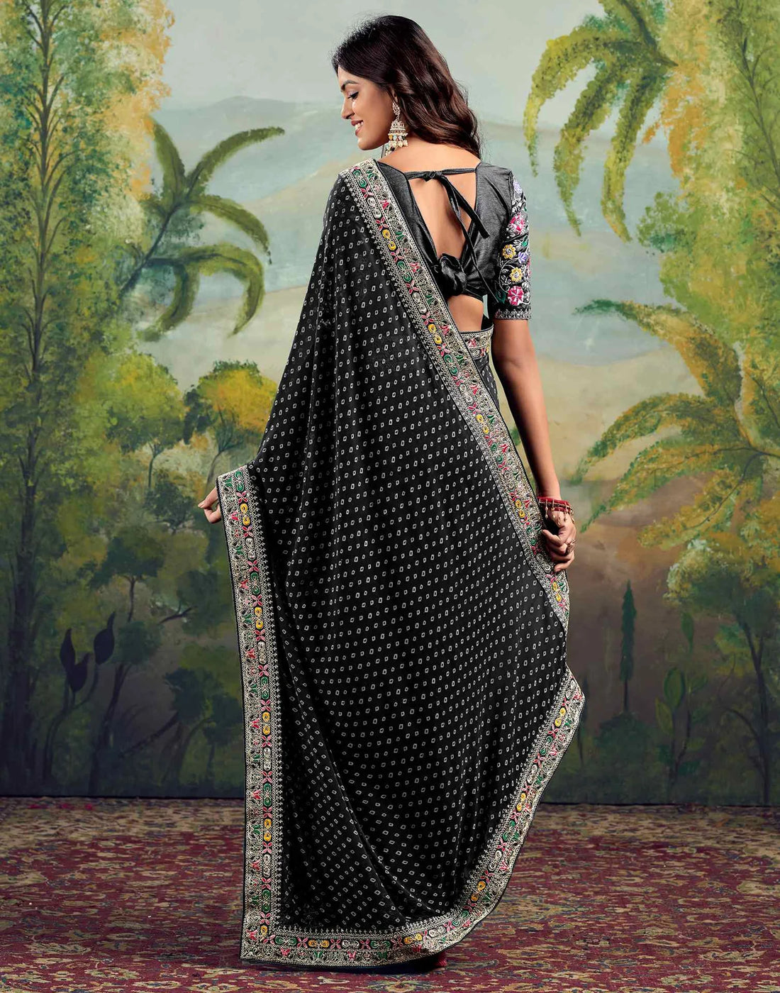 Stavan Raghumala Black Heavy Georgette Embroidered Saree with Designer Blouse