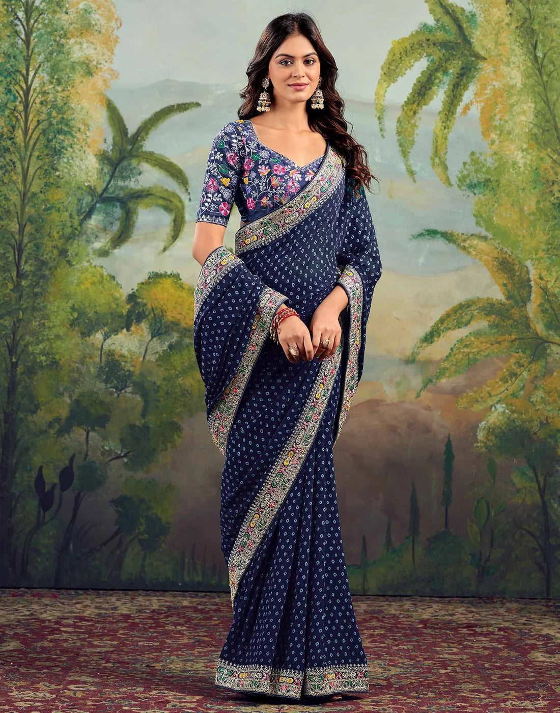 Stavan Raghumala Navy Blue Heavy Georgette Embroidered Saree with Designer Blouse