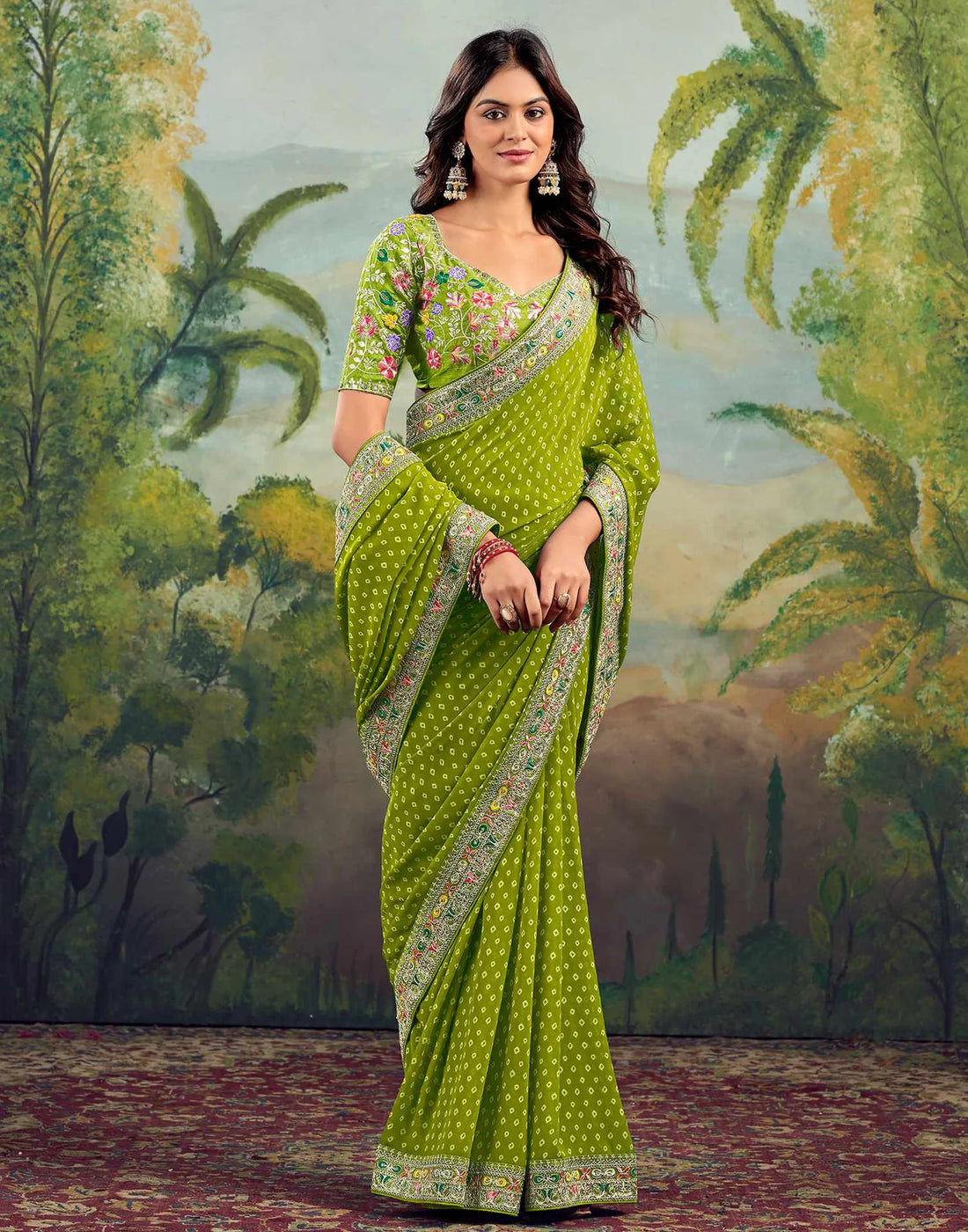 Stavan Raghumala Light Green  Heavy Georgette Embroidered Saree with Designer Blouse