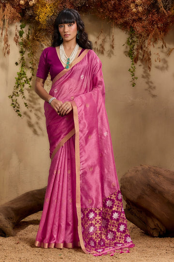 Ultra Pink Kanoi Patola Tussar Silk Handloom Saree