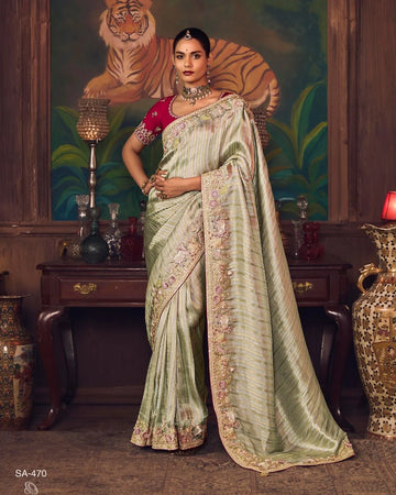 Silver Shagun Silk Saree with Hand Embroidery & Designer Blouse
